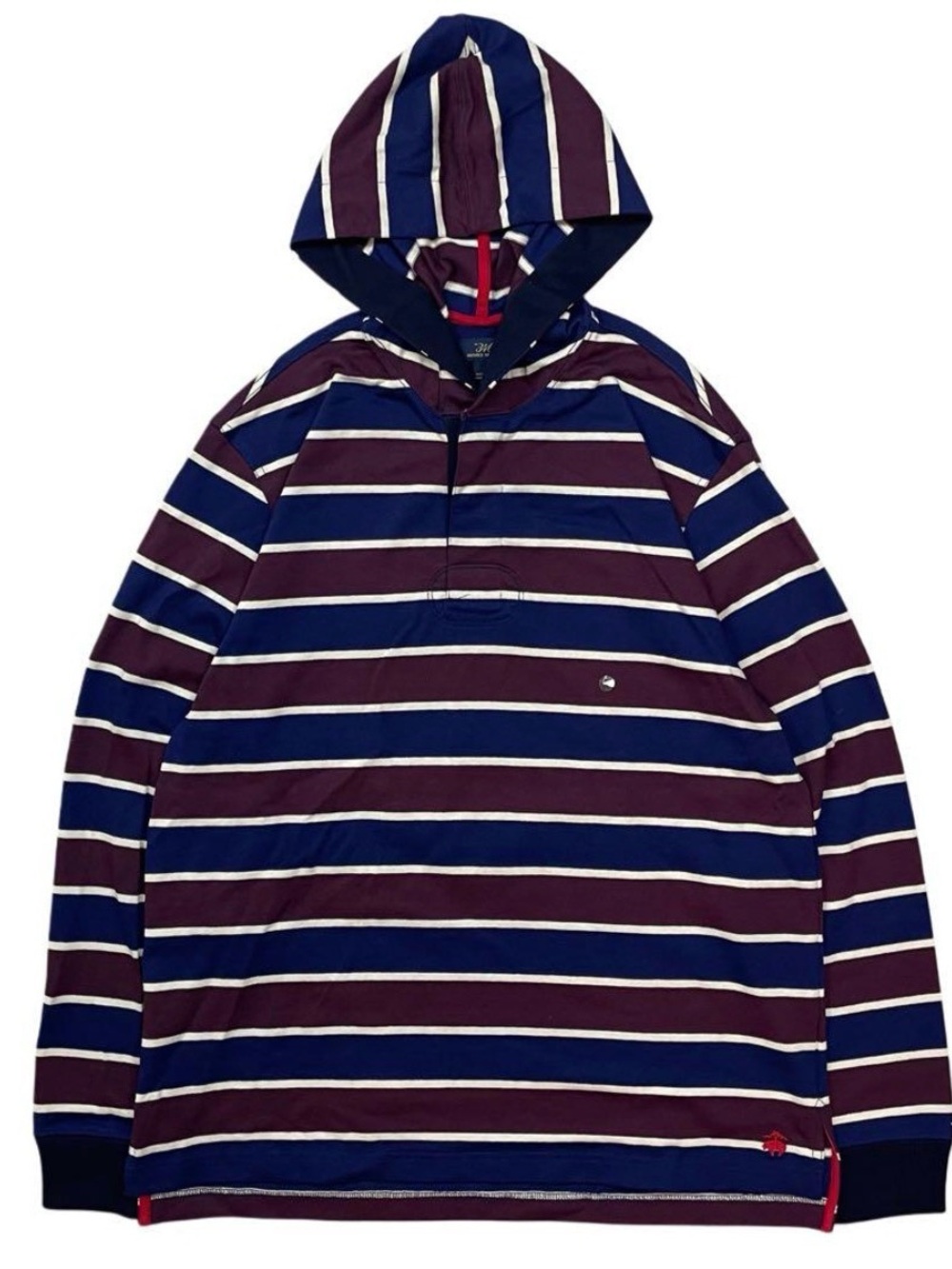 Brooks Brothers Cotton Rugby Hoodie Men's Large Blue and Maroon stripe